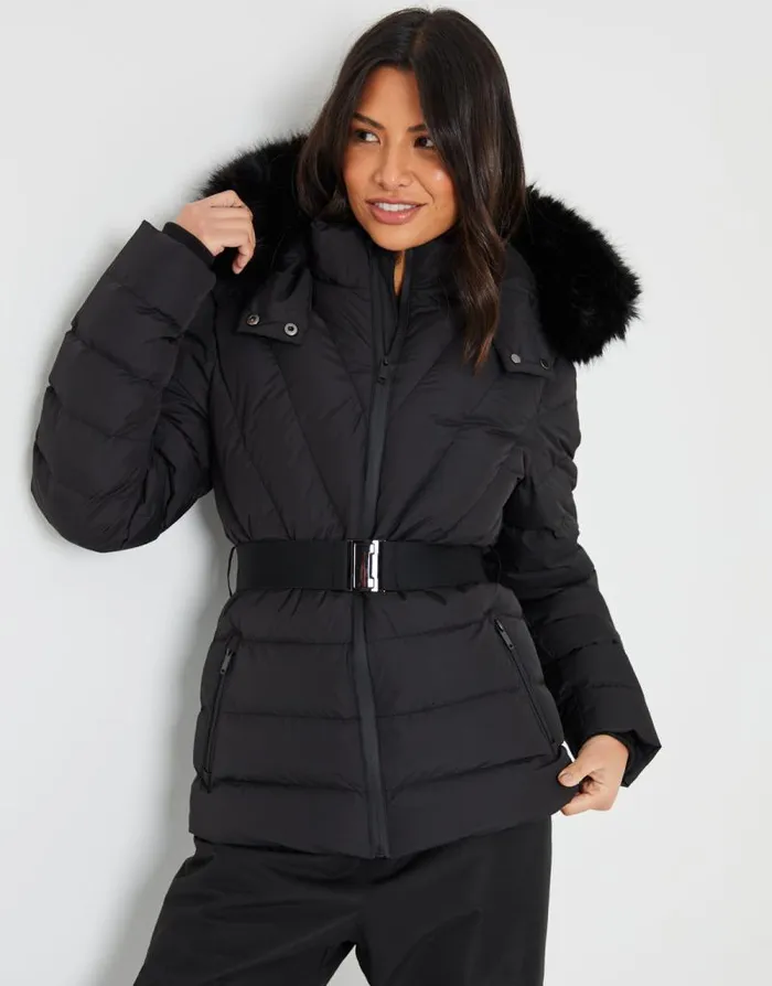 Women Black Belted Puffer Ski Jacket Threadbare Coats Women Black Belted Puffer Ski Jacket Threadbare Coats