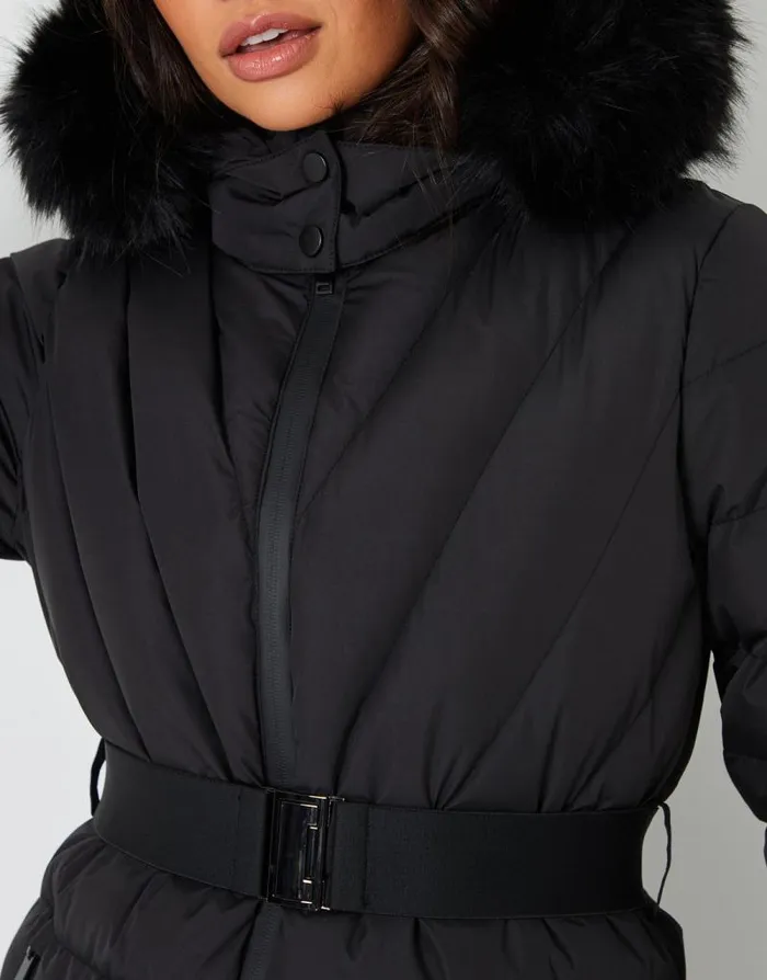 Women Black Belted Puffer Ski Jacket Threadbare Coats Women Black Belted Puffer Ski Jacket Threadbare Coats