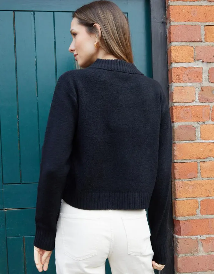 Women Black Cropped Collared Knitted Cardigan Threadbare Cardigans Women Black Cropped Collared Knitted Cardigan Threadbare Cardigans