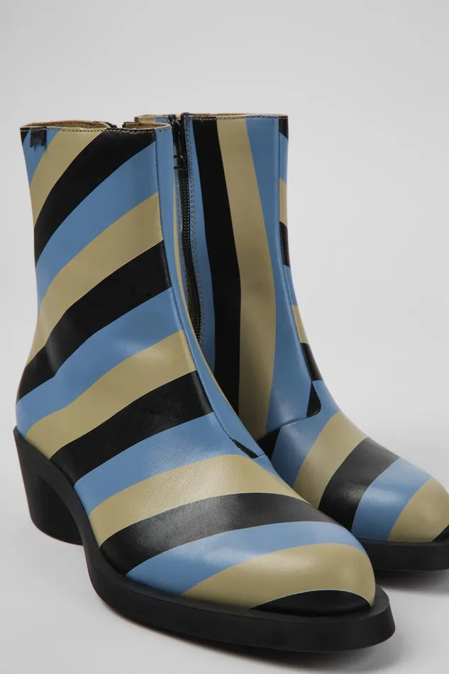 Women Bonnie Multicolored Striped Leather Boots Camper Ankle Boots