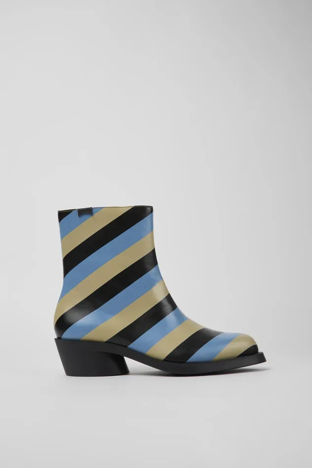 Women Bonnie Multicolored Striped Leather Boots Camper Ankle Boots Women Bonnie Multicolored Striped Leather Boots Camper Ankle Boots