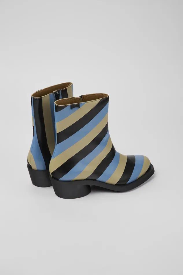Women Bonnie Multicolored Striped Leather Boots Camper Ankle Boots Women Bonnie Multicolored Striped Leather Boots Camper Ankle Boots