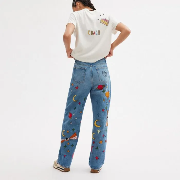 Women Bottoms Coach Coach X Observed By Us 90039s Fit Denim Jeans Blue Multi Women Bottoms Coach Coach X Observed By Us 90039s Fit Denim Jeans Blue Multi