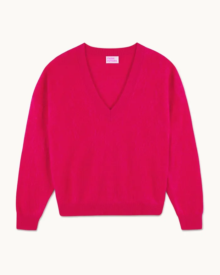 Women Cashmere Sweaters From Future Brushed VNeck Sweater Tropical Raspbe