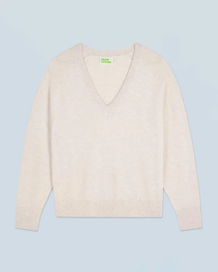 Women Cashmere Sweaters From Future Light Oversized VNeck Sweater Heathered Ecru