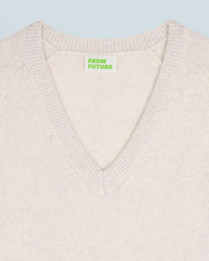 Women Cashmere Sweaters From Future Light Oversized VNeck Sweater Heathered Ecru
