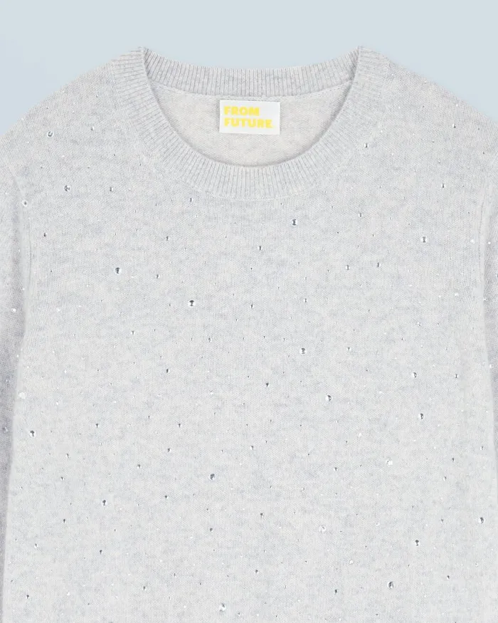 Women Cashmere Sweaters From Future Lightweight Allover Rhinestone Crewneck Sweater Light Heather Gray