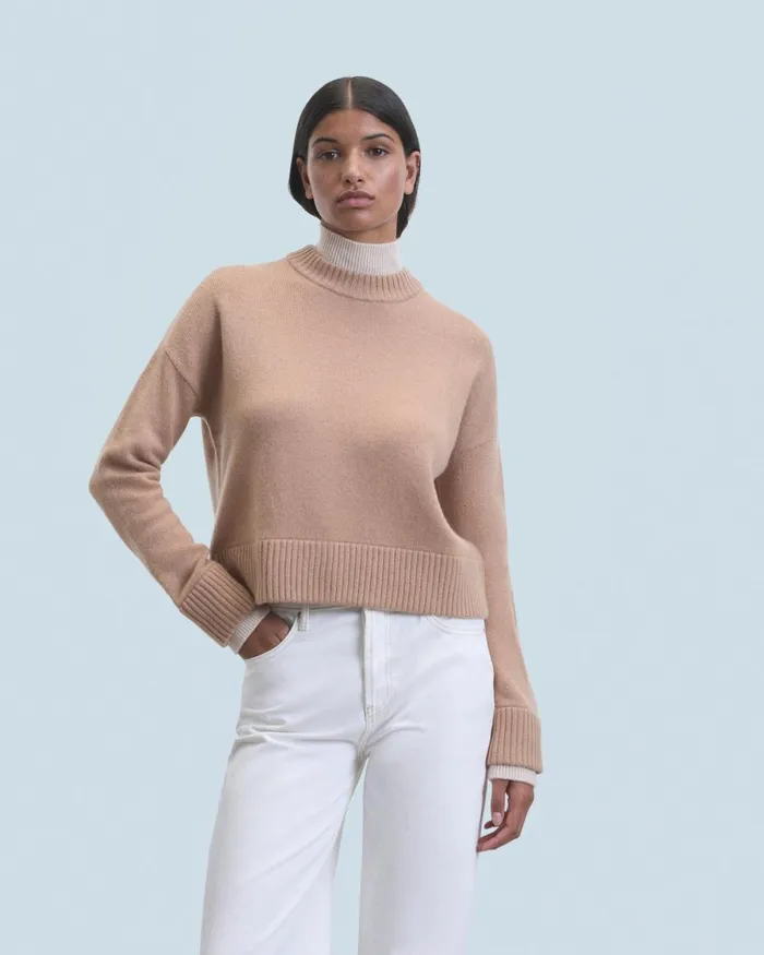 Women Cashmere Sweaters From Future Mock Neck Sweater Camel
