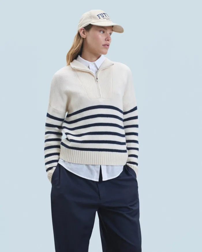 Women Cashmere Sweaters From Future Quarter Zip Marinire Sweater White