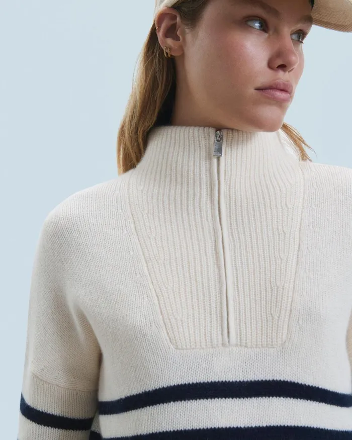 Women Cashmere Sweaters From Future Quarter Zip Marinire Sweater White