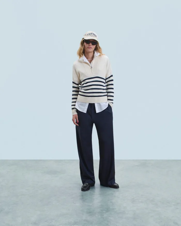 Women Cashmere Sweaters From Future Quarter Zip Marinire Sweater White