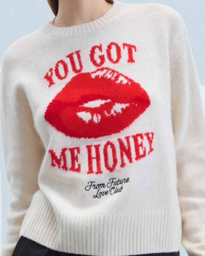 Women Cashmere Sweaters From Future Red Lips Crewneck Sweater White