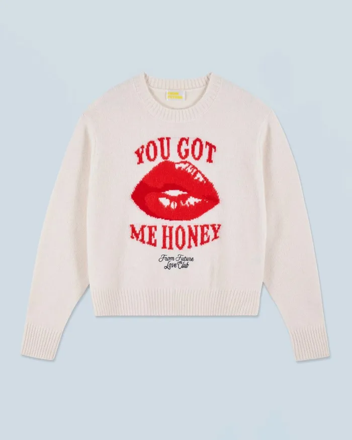 Women Cashmere Sweaters From Future Red Lips Crewneck Sweater White