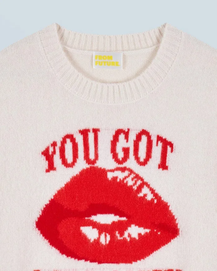 Women Cashmere Sweaters From Future Red Lips Crewneck Sweater White