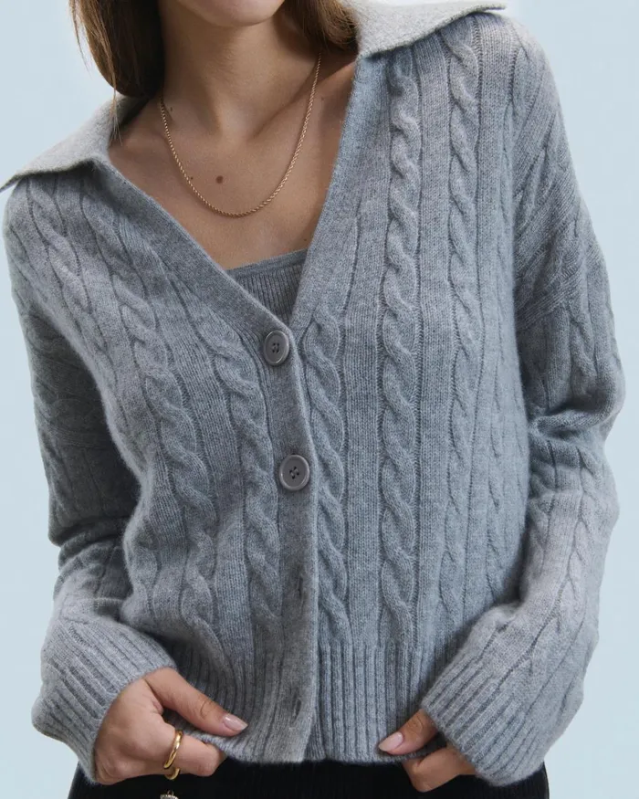 Women Cashmere Sweaters From Future Ribbed Cardigan Sweater Dark Heather Gray