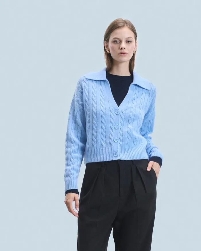 Women Cashmere Sweaters From Future Ribbed Cardigan Sweater Fairy Blue
