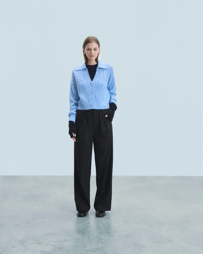 Women Cashmere Sweaters From Future Ribbed Cardigan Sweater Fairy Blue