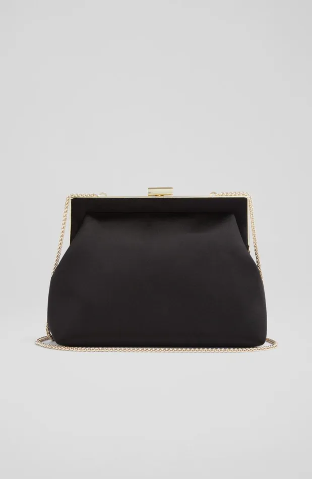 Women Clutch Bags LKBennett Connie Black Satin Trapeze Clutch Bag
