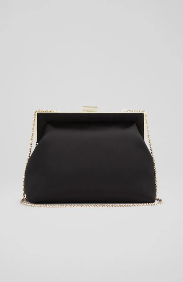 Women Clutch Bags LKBennett Connie Black Satin Trapeze Clutch Bag Women Clutch Bags LKBennett Connie Black Satin Trapeze Clutch Bag
