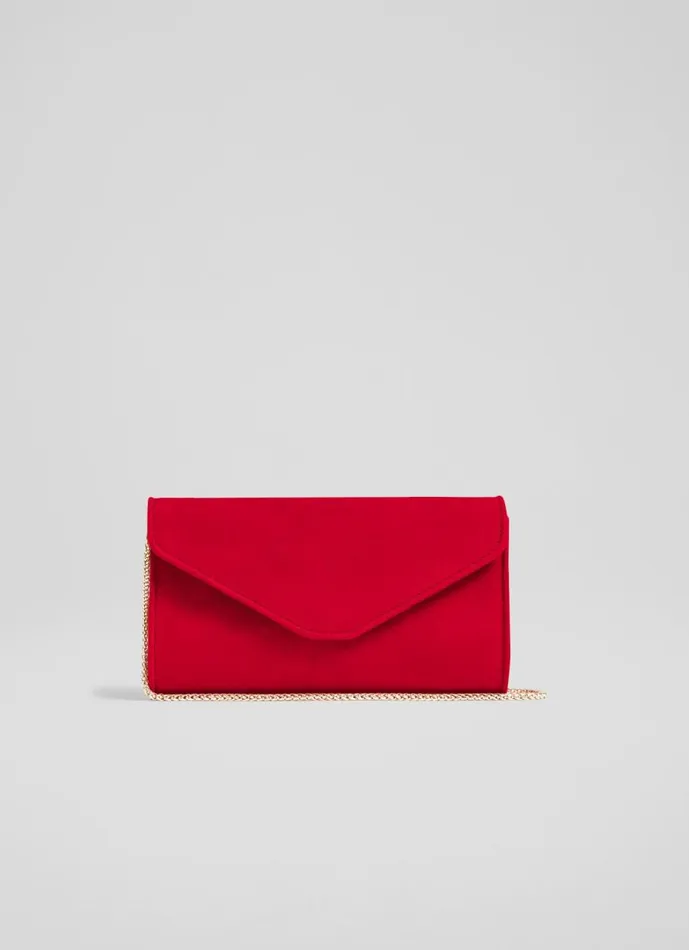 Women Clutch Bags LKBennett Dominica Red Suede Clutch Bag