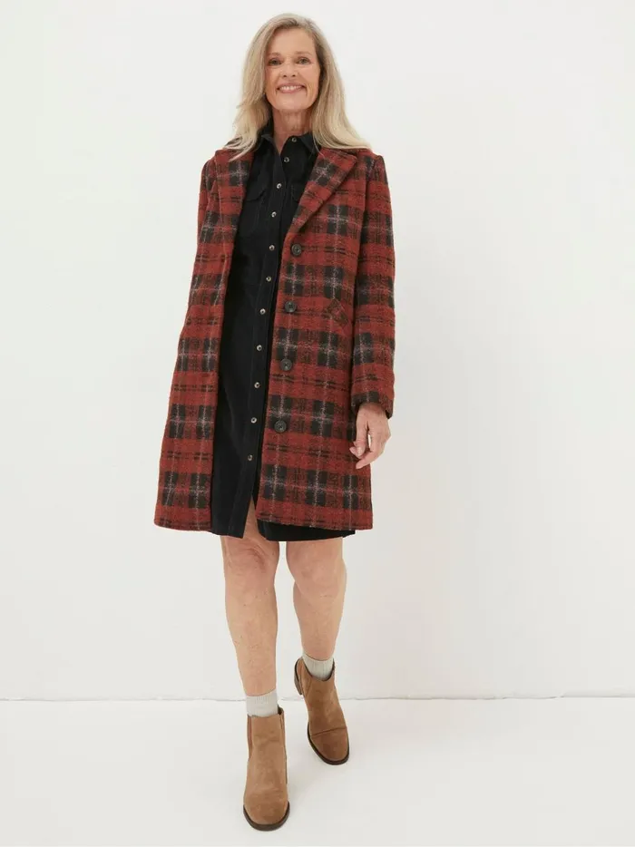 Women Coats and Jackets Fat Face Red Tanya Wool Blend Check Coat