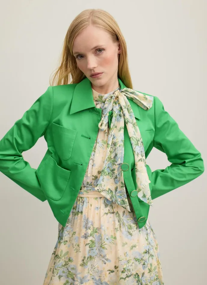 Women Coats and Jackets LKBennett Charlotte Green Organic Cotton Sateen Jacket Green Women Coats and Jackets LKBennett Charlotte Green Organic Cotton Sateen Jacket Green