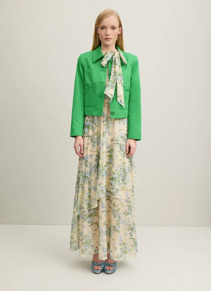 Women Coats and Jackets LKBennett Charlotte Green Organic Cotton Sateen Jacket Green Women Coats and Jackets LKBennett Charlotte Green Organic Cotton Sateen Jacket Green