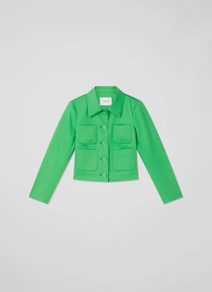 Women Coats and Jackets LKBennett Charlotte Green Organic Cotton Sateen Jacket Green Women Coats and Jackets LKBennett Charlotte Green Organic Cotton Sateen Jacket Green