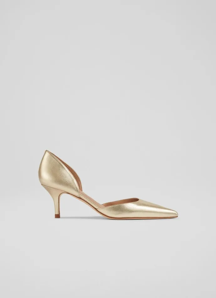 Women Court Shoes LKBennett Harley Gold Leather D039Orsay Courts Metallic