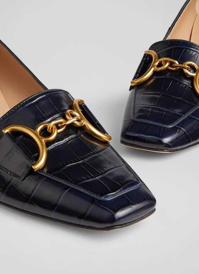 Women Court Shoes LKBennett Samantha Navy CrocEffect Leather SnaffleDetail Courts Navy Blue Women Court Shoes LKBennett Samantha Navy CrocEffect Leather SnaffleDetail Courts Navy Blue