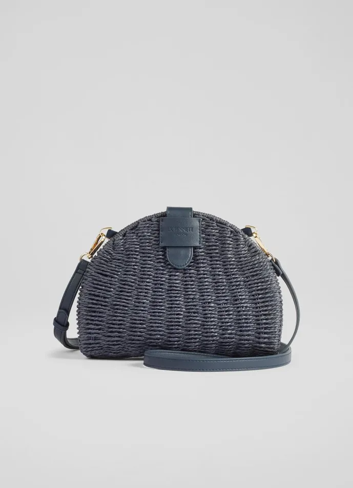 Women CrossBody Bags LKBennett Lorena Navy Wicker Shoulder Bag