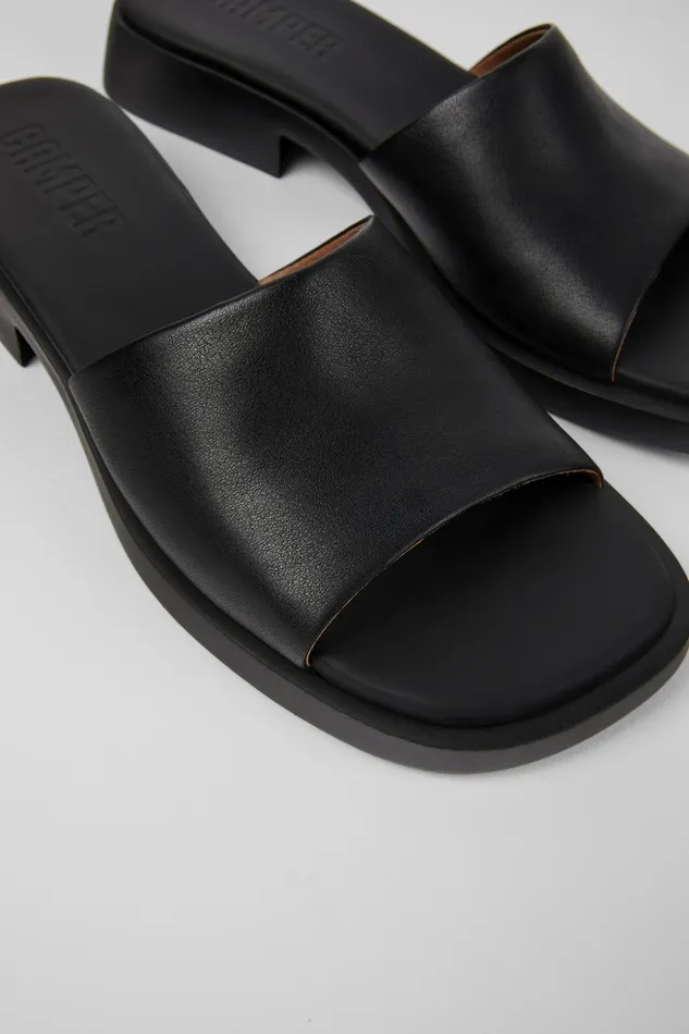 Women Dana Black Leather Slide Camper Sandals