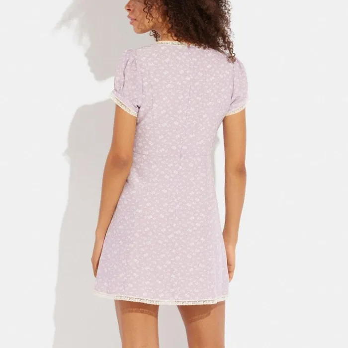 Women Dresses Coach Floral V Neck Dress Light Purple Multi