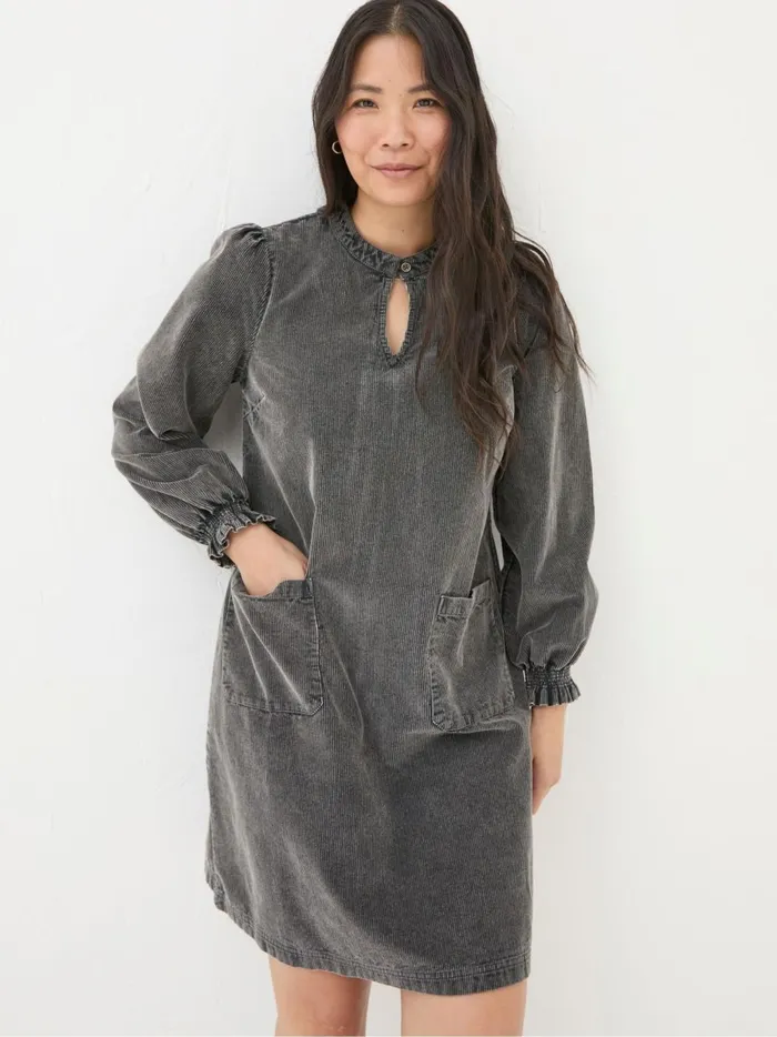 Women Dresses Fat Face Fran Charcoal Grey Cord Tunic Dress