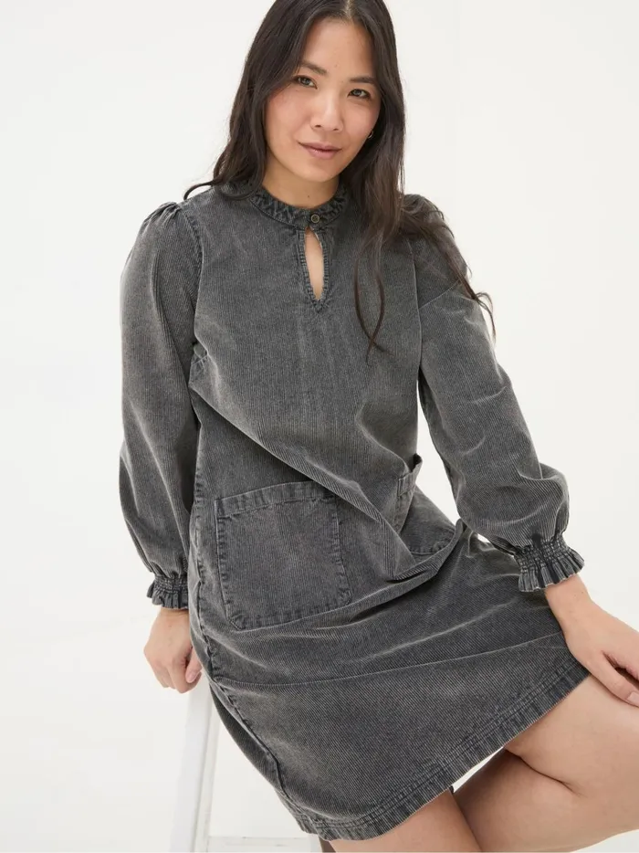 Women Dresses Fat Face Fran Charcoal Grey Cord Tunic Dress