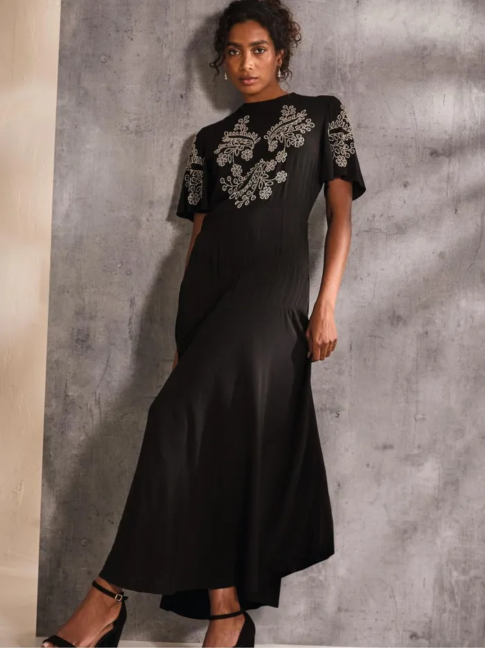 Women Dresses Fat Face Margot Black Beaded Maxi Dress