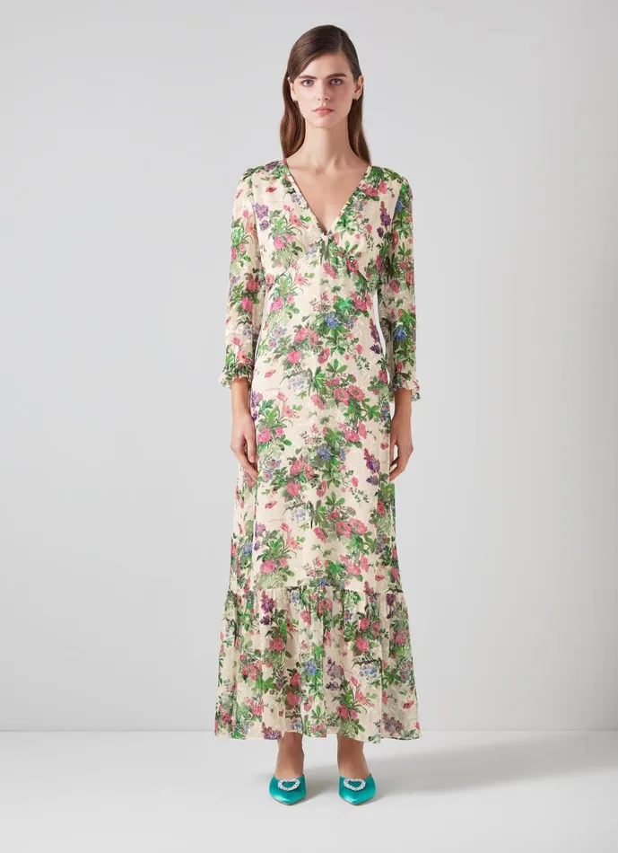 Women Dresses LKBennett Deborah Neon Garden Print SilkBlend Maxi Dress Cream Women Dresses LKBennett Deborah Neon Garden Print SilkBlend Maxi Dress Cream