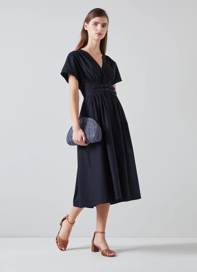 Women Dresses LKBennett Eva Navy Cotton Sun Dress Navy