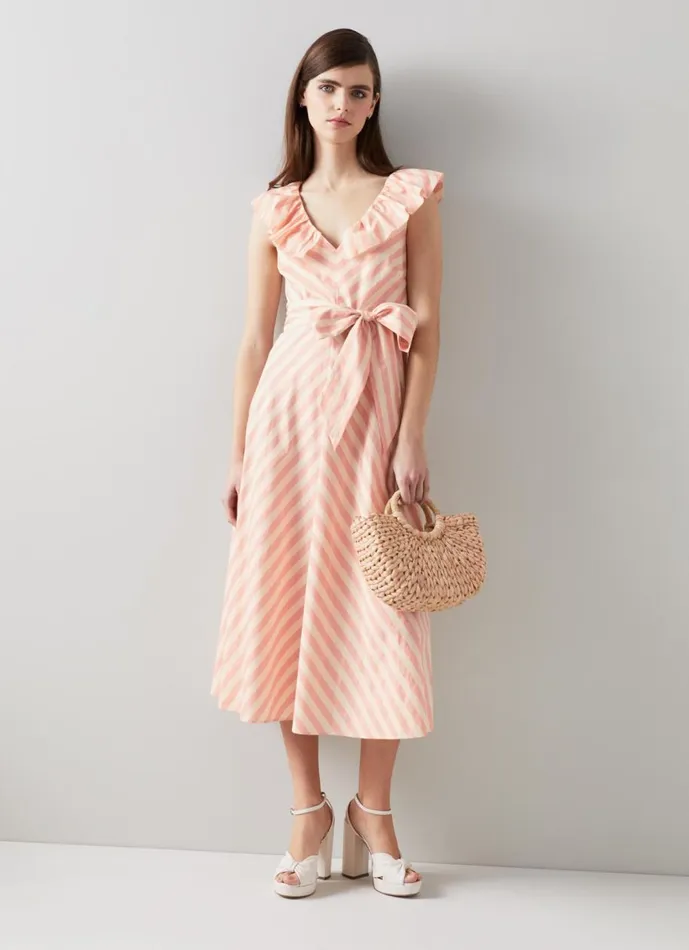 Women Dresses LKBennett Shenyu Pink And White Cotton Candy Stripe Dress Striped Dress