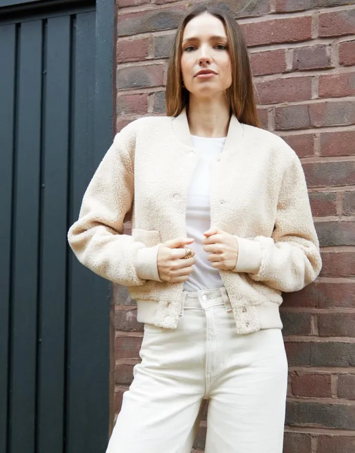 Women Ecru Borg Bomber Jacket Threadbare Jackets Women Ecru Borg Bomber Jacket Threadbare Jackets