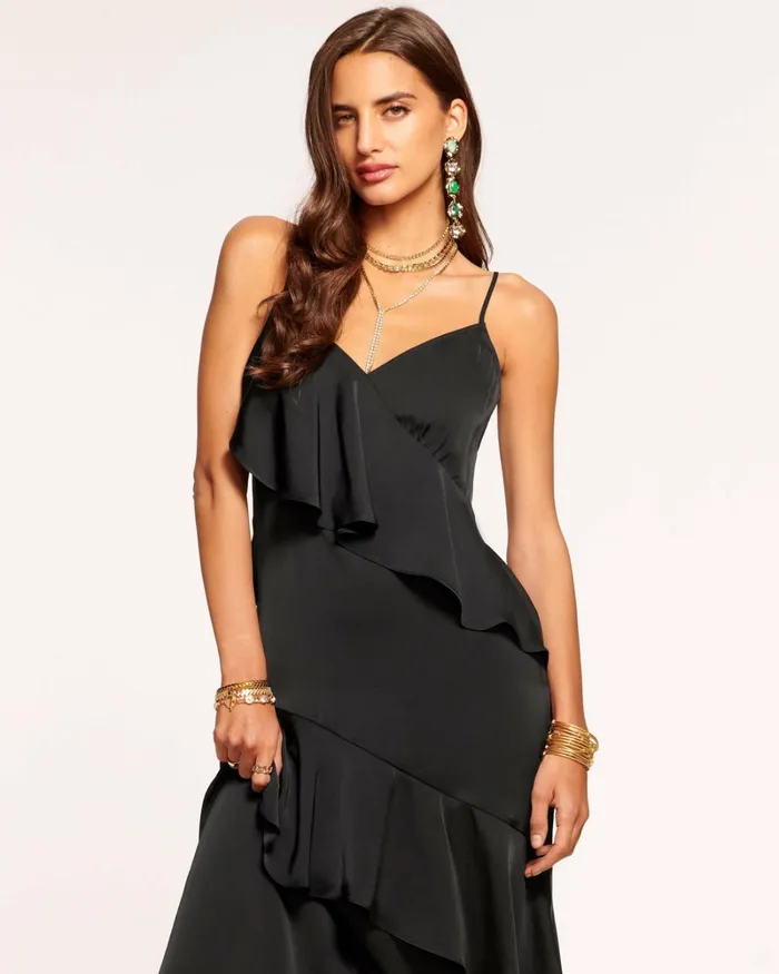 Women Elsie Ruffle Midi Dress Black Ramy Brook Dresses