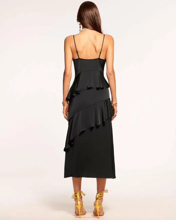 Women Elsie Ruffle Midi Dress Black Ramy Brook Dresses Women Elsie Ruffle Midi Dress Black Ramy Brook Dresses
