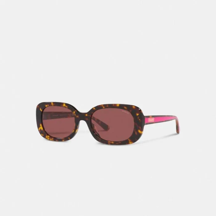 Women Eyewear Coach Badge Rounded Square Sunglasses Tortoise Pink Stripe