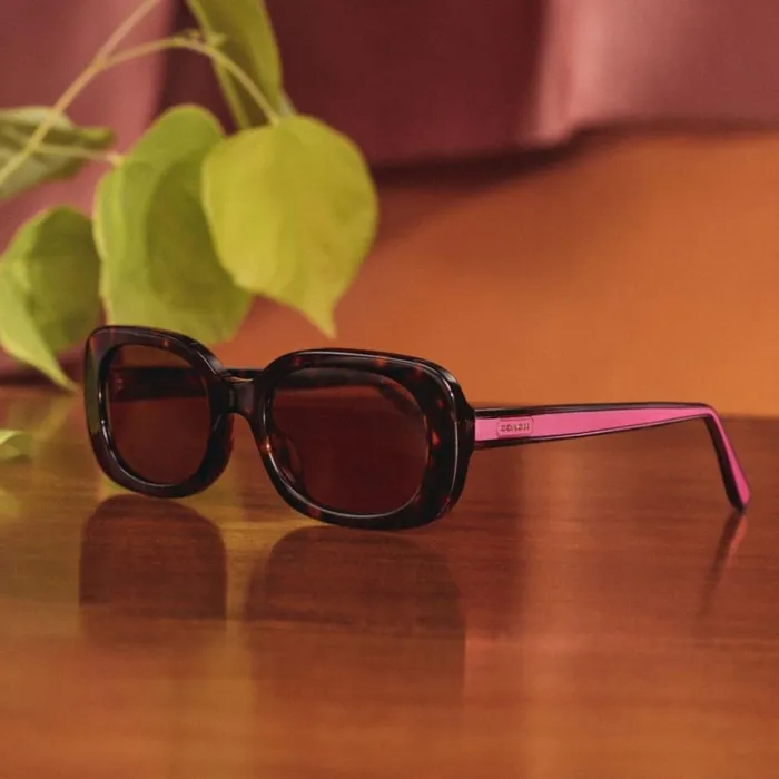 Women Eyewear Coach Badge Rounded Square Sunglasses Tortoise Pink Stripe
