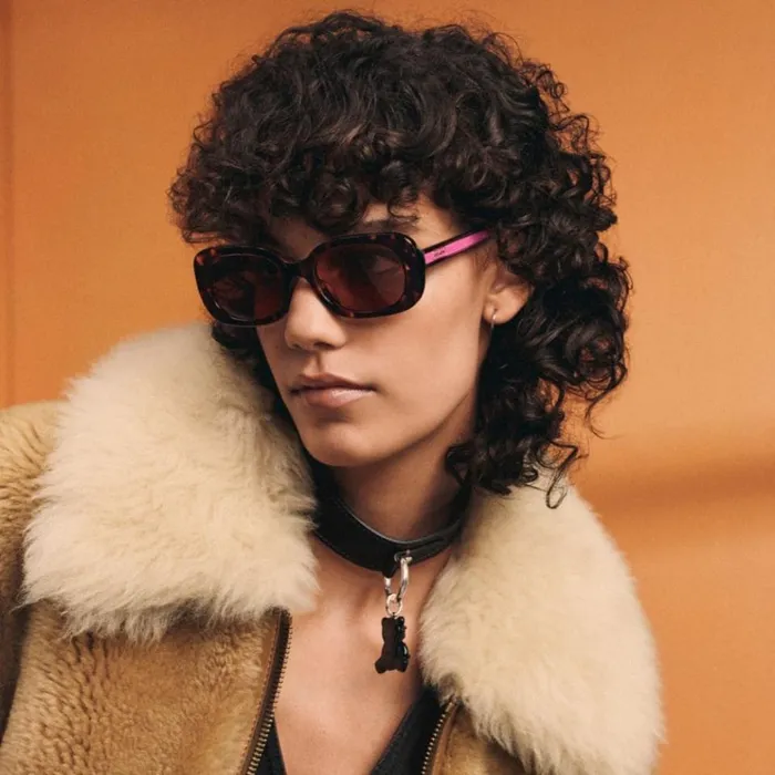 Women Eyewear Coach Badge Rounded Square Sunglasses Tortoise Pink Stripe