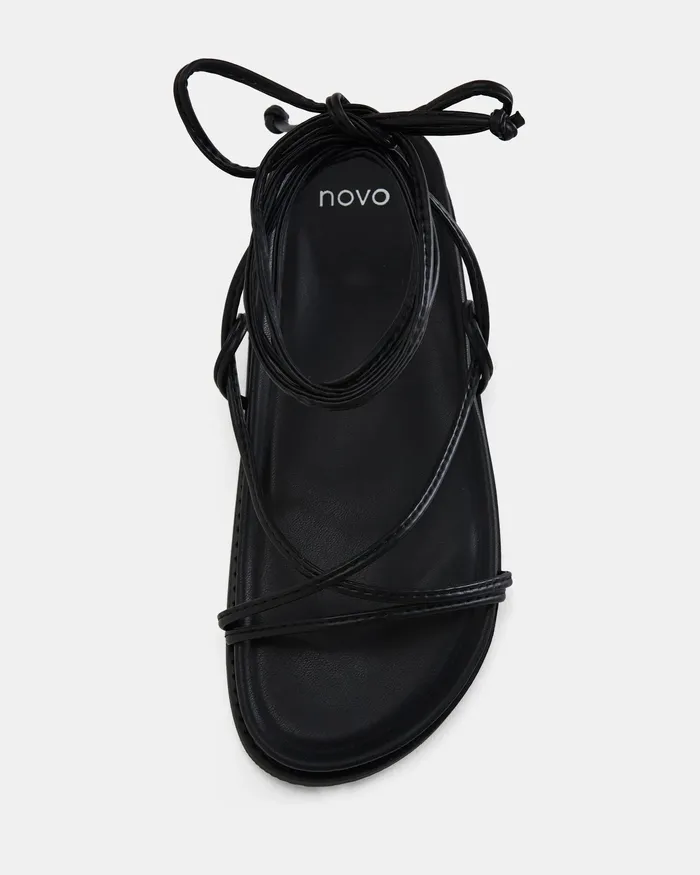 Women Flat Sandals NOVO Shoes TEELS BLACK Sandals