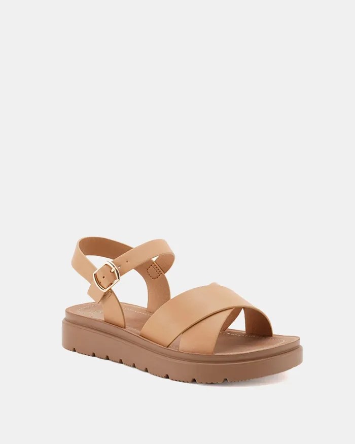 Women Flat Sandals NOVO Shoes TREMAINE CAMEL Strappy Sandals