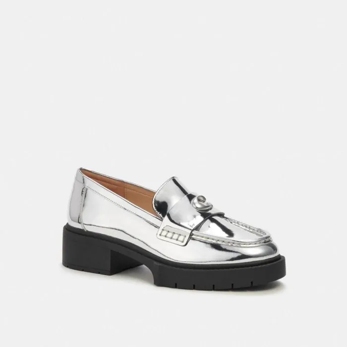 Women Flats and Loafers Coach Leah Loafer Silver