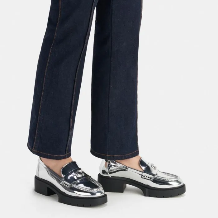 Women Flats and Loafers Coach Leah Loafer Silver