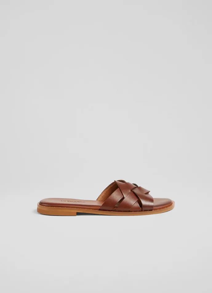 Women Flats LKBennett Amara Tan Leather Flat Sliders Tan